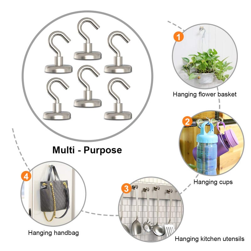 GREATMAG Magnetic Hooks Heavy Duty, 110 lbs Strong Magnet Hooks for Hanging, Magnet with Hook for Cruise, Refrigerator, Pack of 6 - Image 5